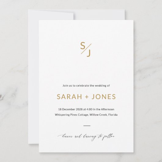 Boho Minimal Black and White Gold Monogram Wedding Einladung (Rückseite)