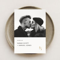 Boho Minimal Black and White Gold Monogram Wedding