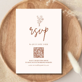 Boho Minimal Botanicals Terracotta QR Code Hochzei RSVP Karte