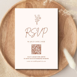 Boho Minimal Botanicals Terracotta QR Code Hochzei RSVP Karte