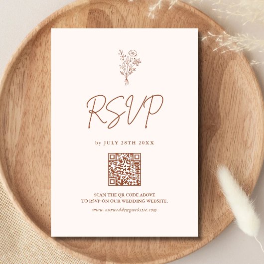 Boho Minimal Botanicals Terracotta QR Code Hochzei RSVP Karte