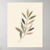 Boho Minimal Botanisches Blatt Neutral Grün Beige Poster (Vorne)