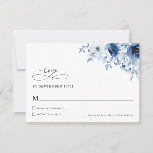 Boho Minimal Dusty Blue Floral Wedding RSVP Card (Vorderseite)