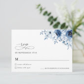 Boho Minimal Dusty Blue Floral Wedding RSVP Card (Stehend Vorderseite)