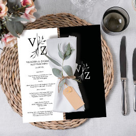 Boho Minimal Leaf Monogram Wedding Menükarte