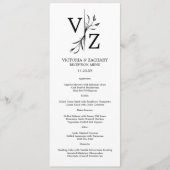 Boho Minimal Leaf Monogram Wedding Menükarte (Vorderseite)