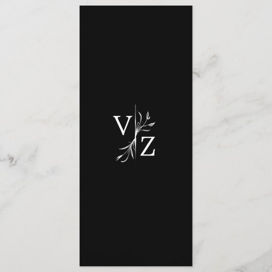 Boho Minimal Leaf Monogram Wedding Menükarte (Rückseite)