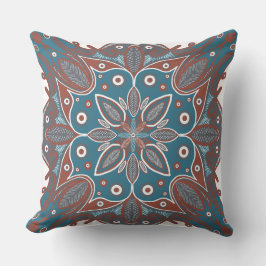 Boho Minimal Mandala HandGezeichnet Rost Aquamarin Kissen