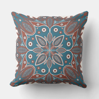 Boho Minimal Mandala HandGezeichnet Rost Aquamarin Kissen