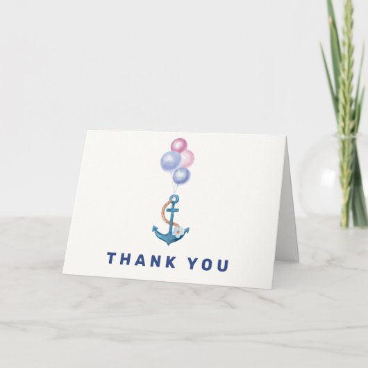 Boho Minimal Nautical Anchor Balloon Babydusche Dankeskarte (Vorderseite)