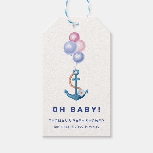 Boho Minimal Nautical Anchor Balloon Babydusche Geschenkanhänger (Vorderseite)