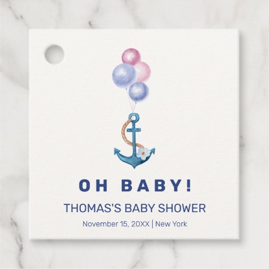 Boho Minimal Nautical Anchor Balloon Babydusche Geschenkanhänger (Vorderseite)
