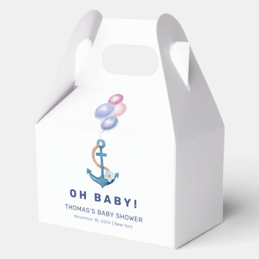 Boho Minimal Nautical Anchor Balloon Babydusche Geschenkschachtel (Vorderseite)