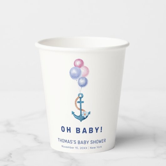 Boho Minimal Nautical Anchor Balloon Babydusche Pappbecher (Vorderseite)