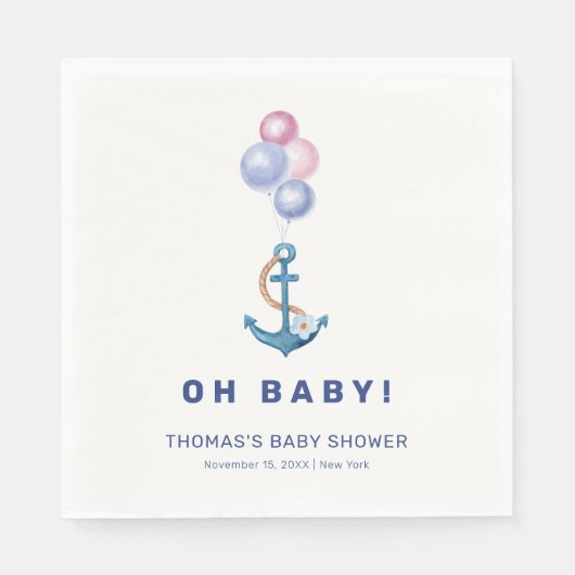Boho Minimal Nautical Anchor Balloon Babydusche Serviette (Vorderseite)