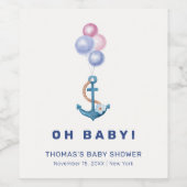 Boho Minimal Nautical Anchor Balloon Babydusche Weinetikett (Einzelnes Label)