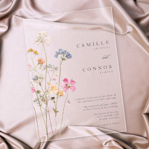 Boho-Minimal-Press-Wildblumen-Botanische-Hochzeit Acryleinladungen