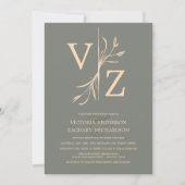 Boho Minimal Sage Green Leaf Monogram Wedding Einladung (Vorderseite)