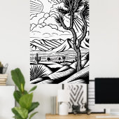 Boho Minimal Schwarz und Weiß Landschaft Poster (Heimbüro)