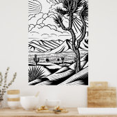 Boho Minimal Schwarz und Weiß Landschaft Poster (Küche)