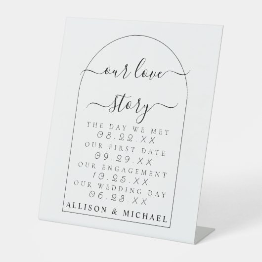 Boho Minimal Script Unsere Liebe Story Pedestal Si Sockelschild (Vorderseite)