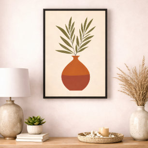 Boho-Minimal-Vase Botanisch Neutral Terrakotta Leinwanddruck