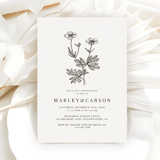 Boho-Minimal-Wildflower-Hochzeitsprobe-Dinner Einladung