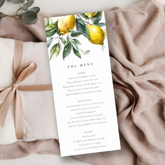 Boho Minimal Yellow Lemon Garden Wedding Menu Card Einladung
