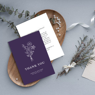 Boho-Minimalist Botanicals Lila Hochzeit Dankeskarte