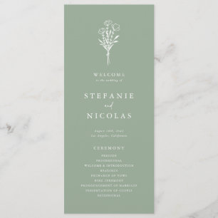 Boho-Minimalist Botanicals Salbei-Grün Hochzeit Programm