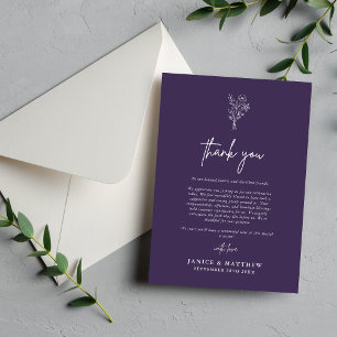 Boho-Minimalist Botanik Hochzeit im Herbst in Lila Dankeskarte