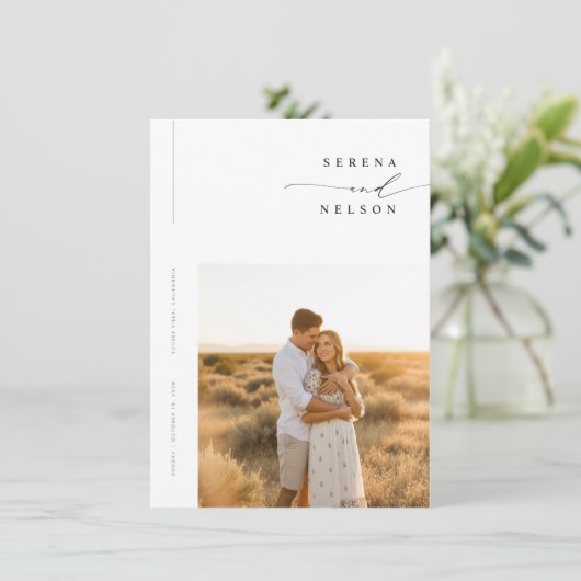 Boho Minimalist Budget Wedding Einladung (Stehend Vorderseite)