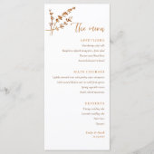 Boho Minimalist Burnt Orange Floral Wedding Menu Menükarte (Vorderseite)
