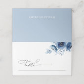 Boho Minimalist Dusty Blue Floral Wedding Table Platzkarte (Außenseite Aufgefaltet)