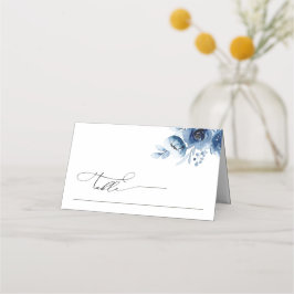 Boho Minimalist Dusty Blue Floral Wedding Table Platzkarte