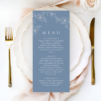 Boho Minimalist Dusty Blue Wedding Dinner Menükarte
