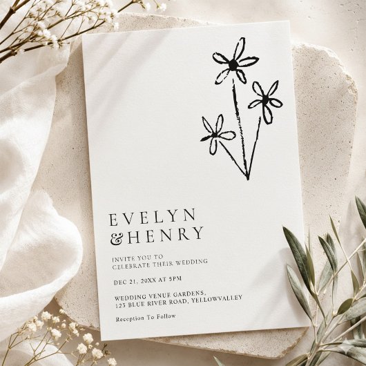 Boho-Minimalist Elegantes Chic-Hochzeit Einladung