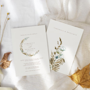 Boho-Minimalist Hochzeit in gedecktem Blau und mit Einladung