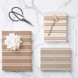 Boho Minimalist Modern Brown Gender Neutral Stripe Geschenkpapier Set