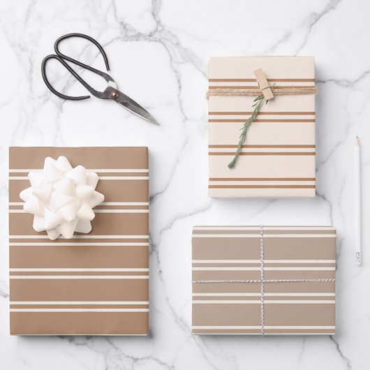Boho Minimalist Modern Brown Gender Neutral Stripe Geschenkpapier Set (Vorderseite)