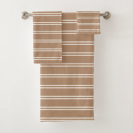 Boho-Minimalist moderner neutraler Streifen Tan Br Badhandtuch Set
