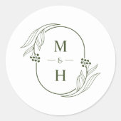 Boho-Minimalist-Monogramm Oliven Grün Hochzeit  Runder Aufkleber (Vorderseite)