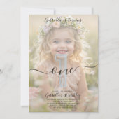 Boho Minimalist One Girl Photo 1st Birthday Einladung (Vorderseite)