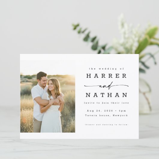 Boho Minimalist QR Code Photo Wedding Einladung (Stehend Vorderseite)