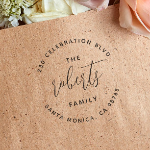 Boho-Minimalist-Rund-Logo Familienname Adresse Gummistempel