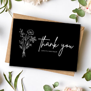 Boho-Minimalist Schwarze Hochzeits-Dankeskarten Postkarte