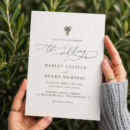 Boho-Minimalist-Script Oliven Grün Hochzeit Einladung