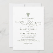 Boho-Minimalist-Script Oliven Grün Hochzeit  Einladung (Vorderseite)