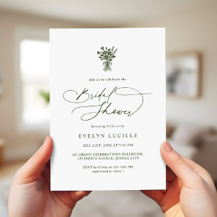 Boho-Minimalist-Script Oliven Grünes Brautbad Einladung