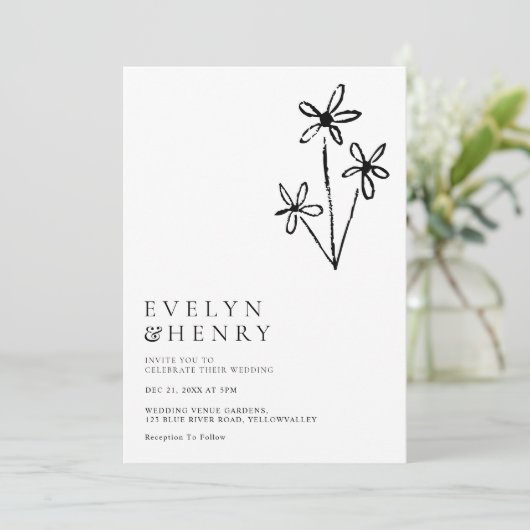 Boho Minimalist Simple Chic Wedding Einladung (Stehend Vorderseite)